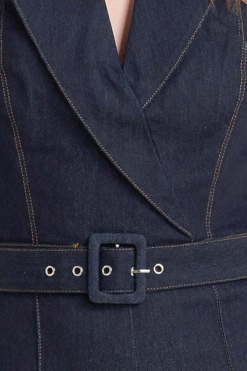 LE BONHEUR V CUT VOW DENIM JUMPSUIT