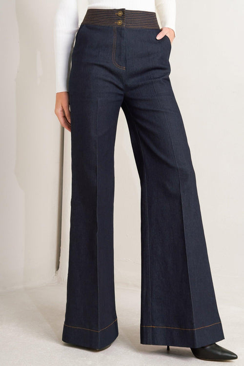 FLYING TOMATO Women's Bell Wide-leg Dark Denim Pant