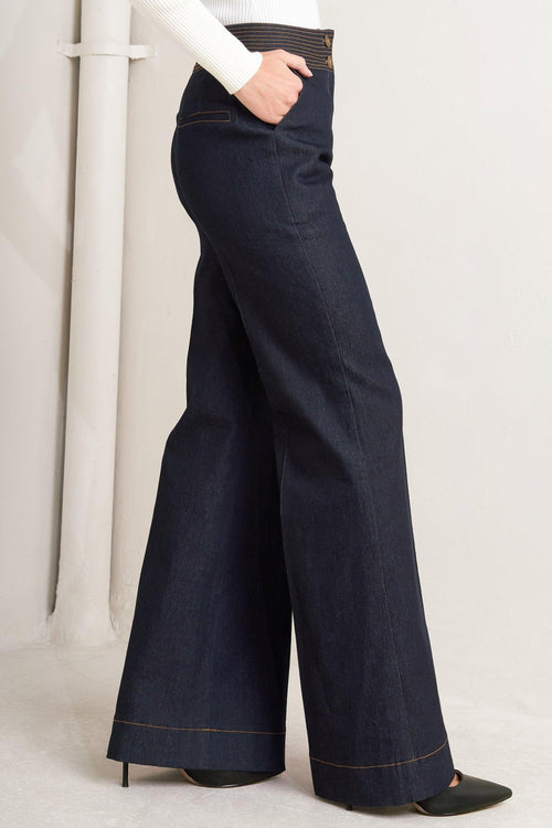 FLYING TOMATO Women's Bell Wide-leg Dark Denim Pant