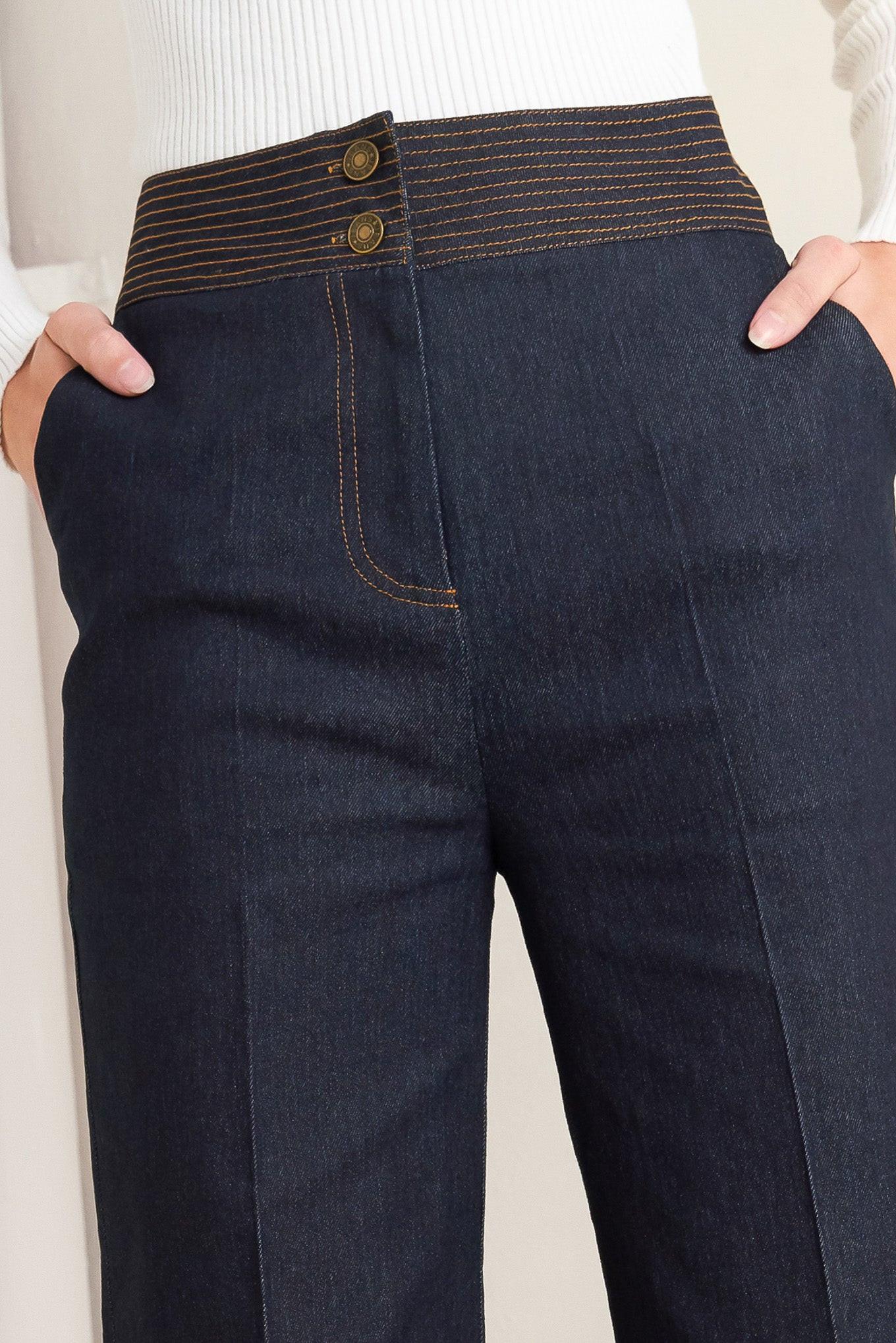 FLYING TOMATO Women's Bell Wide-leg Dark Denim Pant