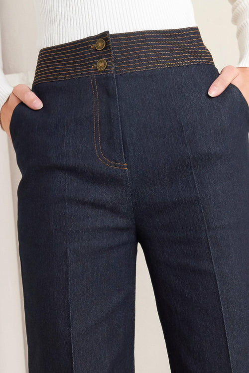 FLYING TOMATO Women's Bell Wide-leg Dark Denim Pant