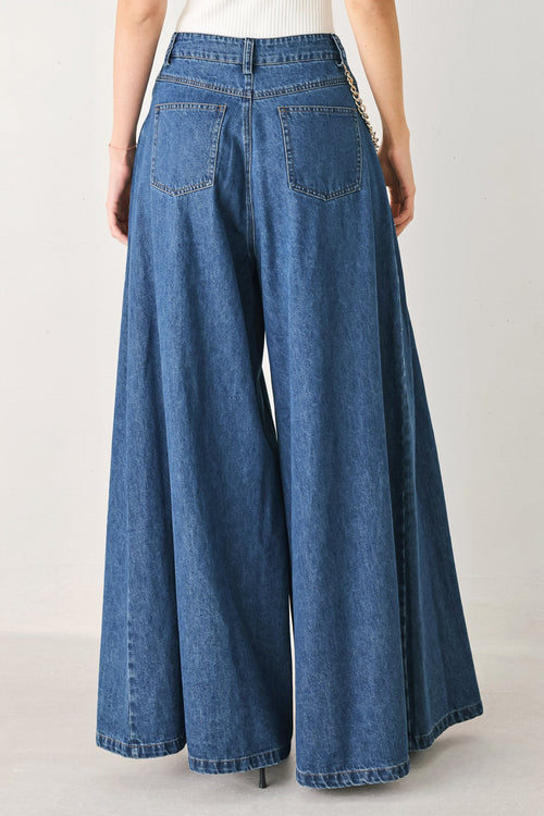 STATEMENT BLUE WIDE LEG DENIM PANTS