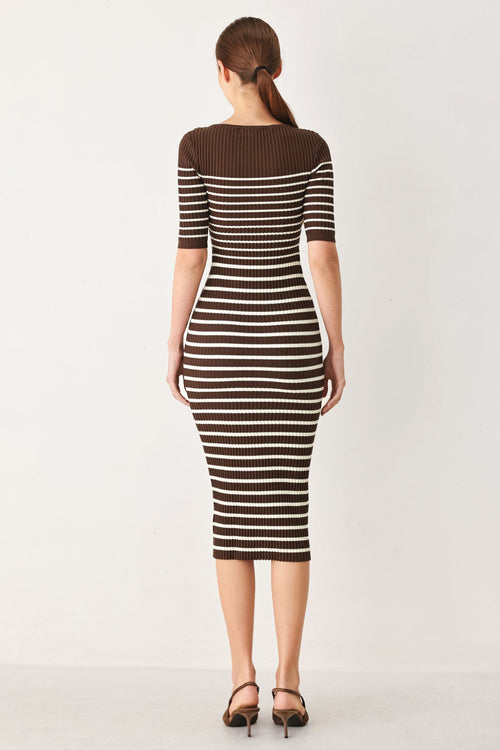 TRENDY CHOCOLATE STRIPE SWEATER MIDI DRESS