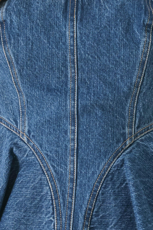 BLUE BLOSSOM BUSTIER DENIM TOP