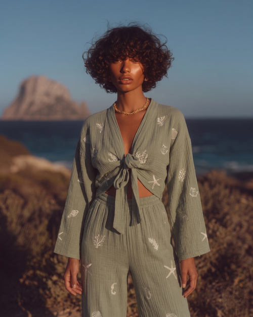 Boho Resort Wear – Tie Suits for Women with Shabby Chic Detail