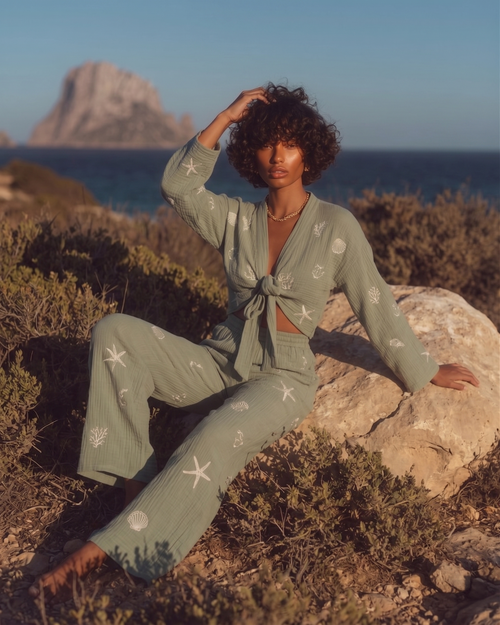 Boho Resort Wear – Tie Suits for Women with Shabby Chic Detail