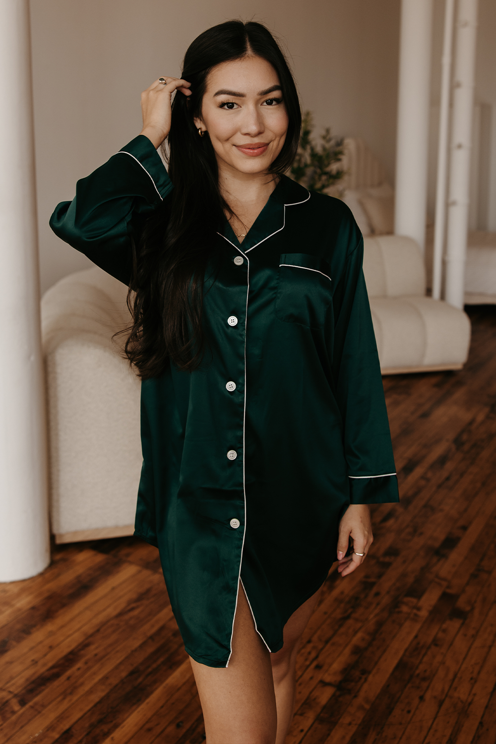 Spike & Seams Women's Forest Green Satin Sleep Shirt