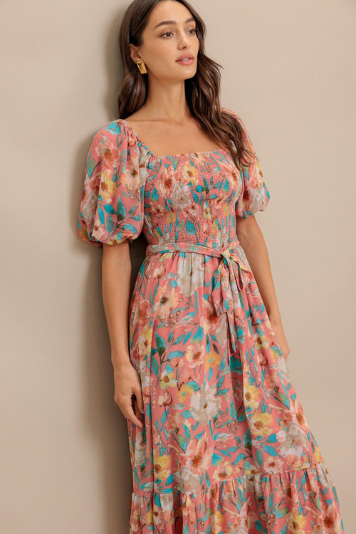 ROSY TWILIGHT WOVEN MIDI DRESS
