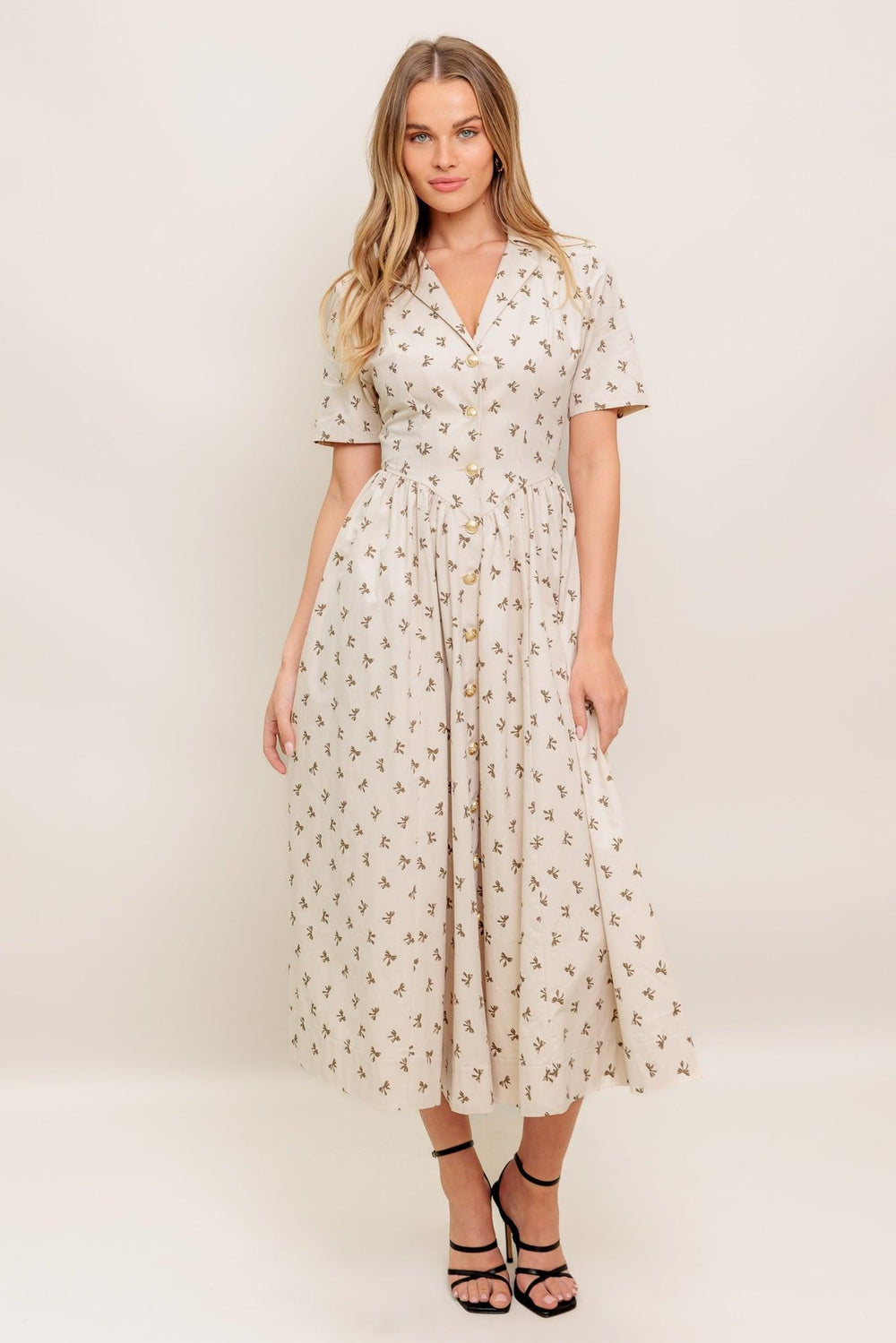 CANDY KISS BEIGE WOVEN MIDI DRESS