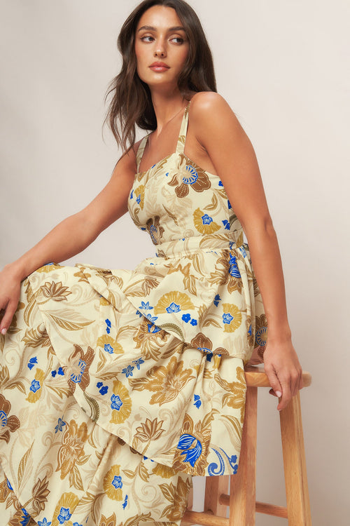 GOLDEN BLOSSOM WOVEN MAXI DRESS