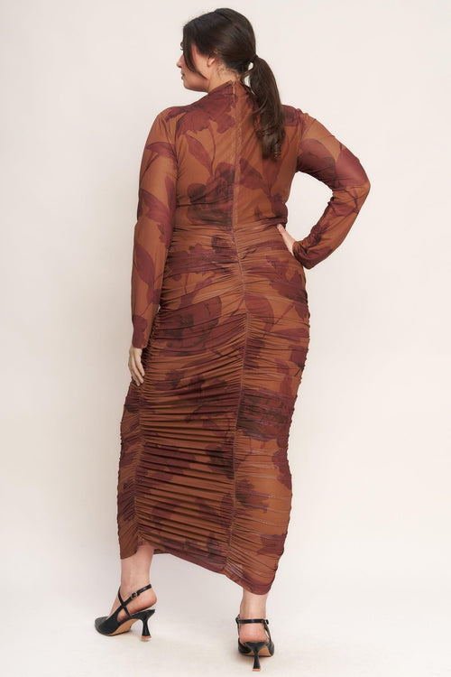 AMBER FLORA POWER MESH MIDI DRESS