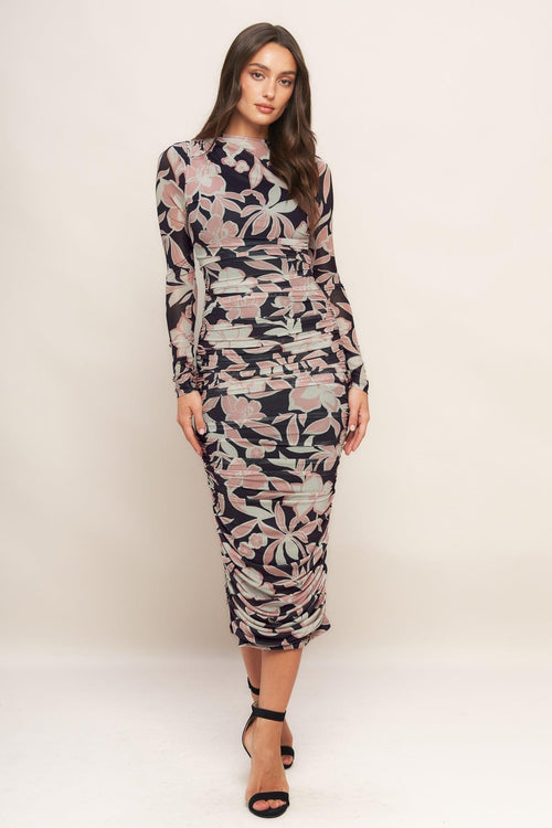MUTED ROMANCE POWER MESH MIDI DRESS
