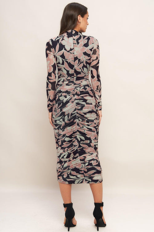 MUTED ROMANCE POWER MESH MIDI DRESS