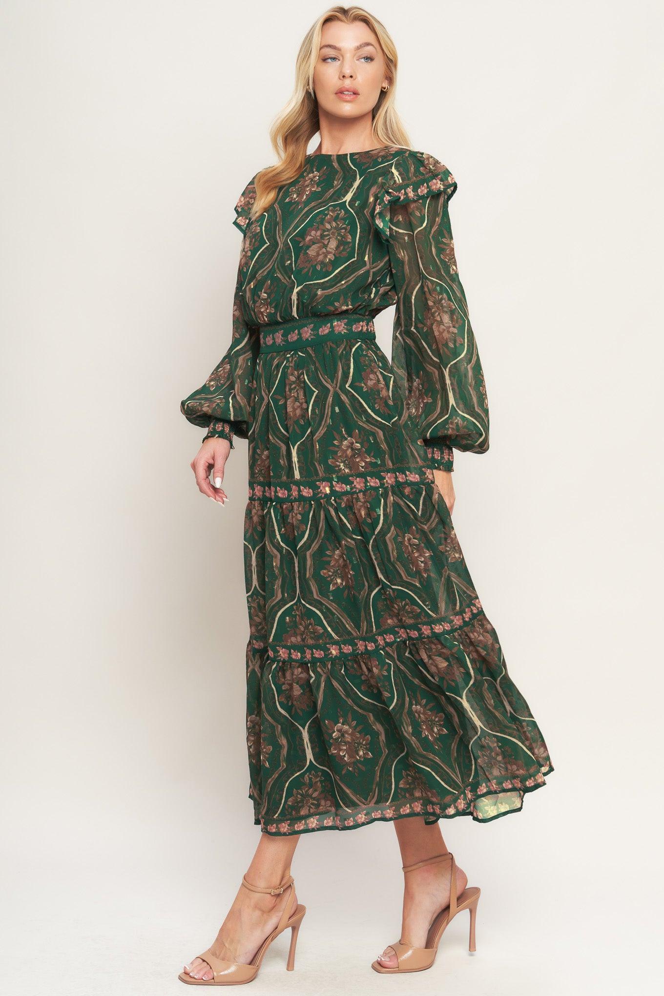 GARDEN LABYRINTH WOVEN MIDI DRESS