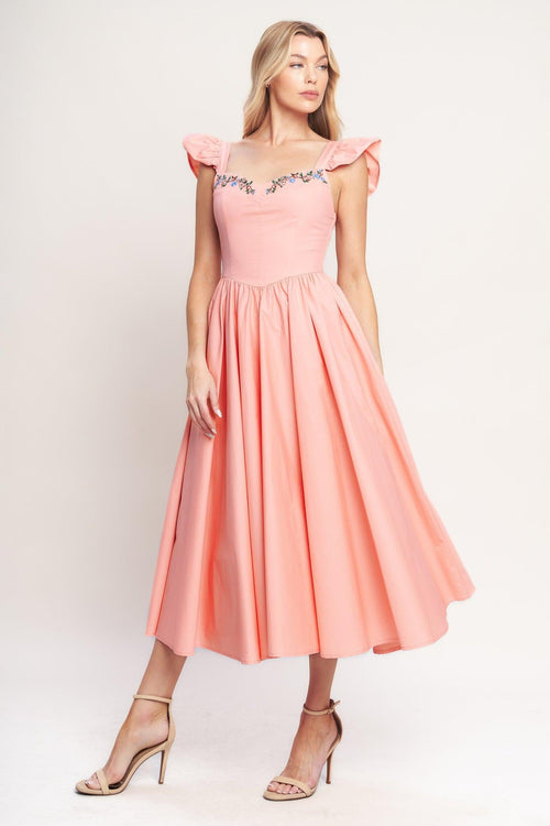 BLUSHED WITH LOVE WOVEN MIDI DRESS
