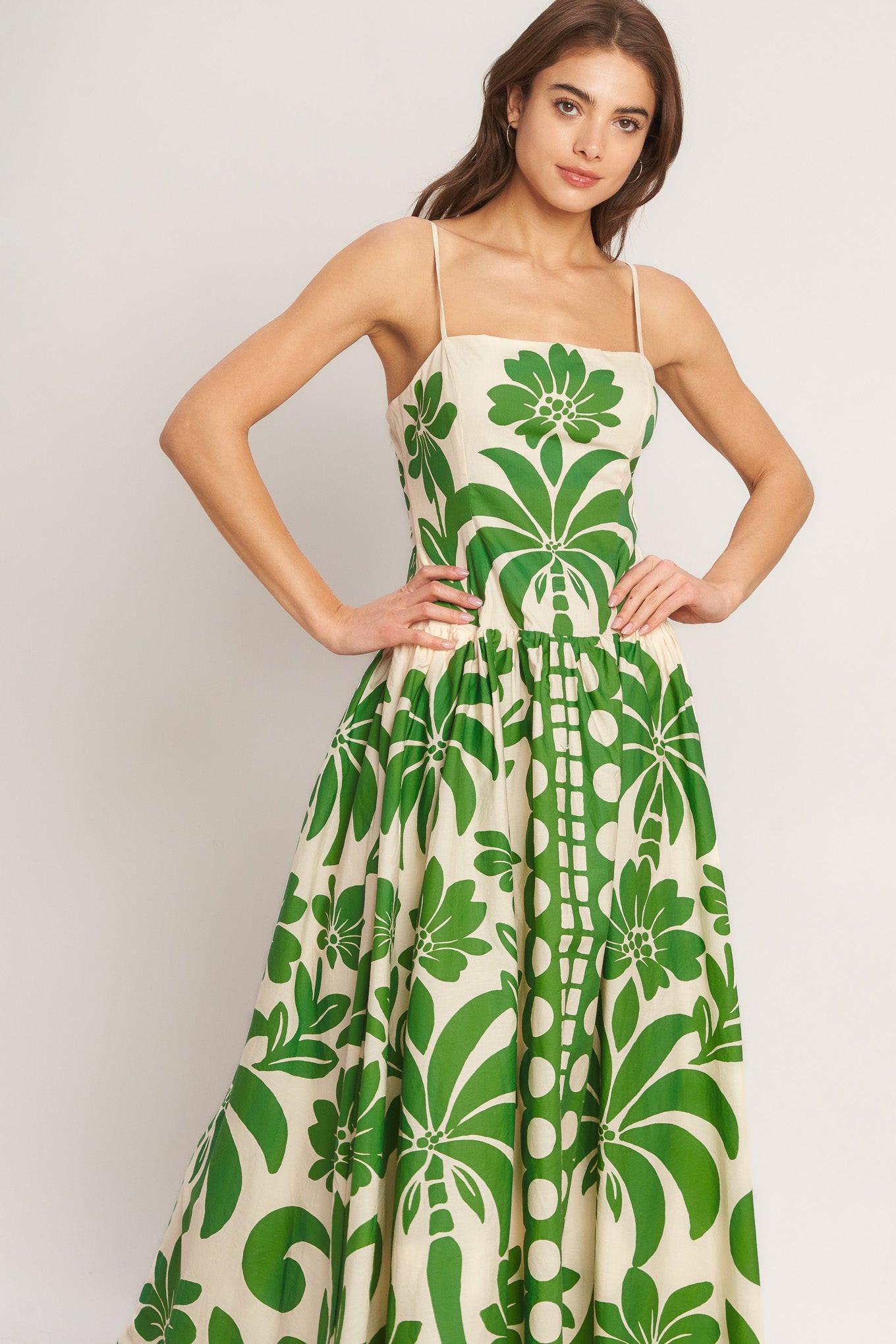 EMERALD PALM PARADISE WOVEN MAXI DRESS
