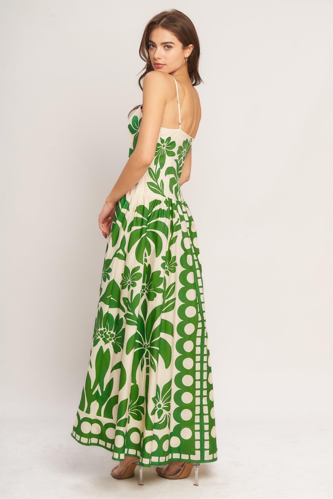 EMERALD PALM PARADISE WOVEN MAXI DRESS