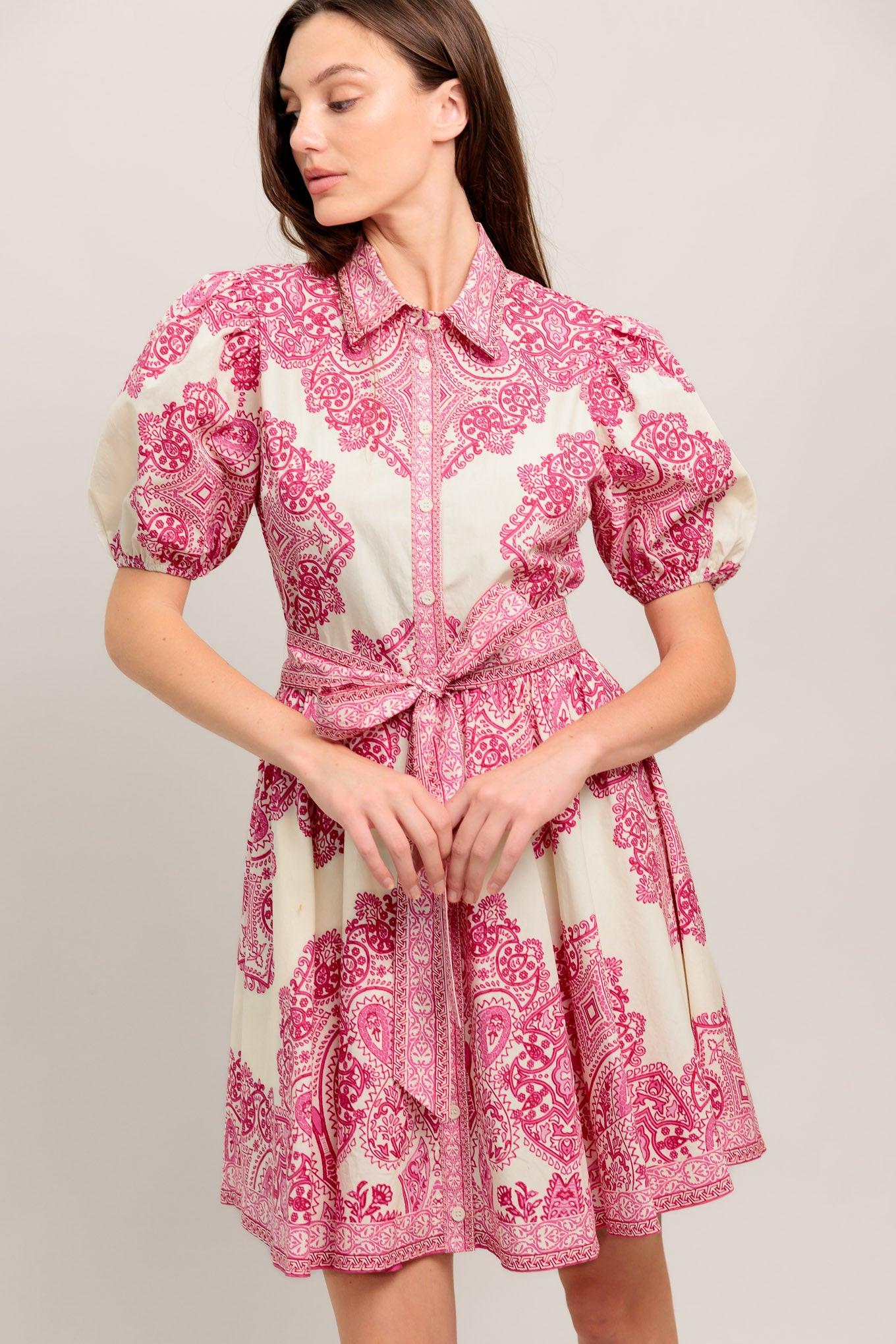 TEA AT NOON PAISLEY WOVEN MINI DRESS