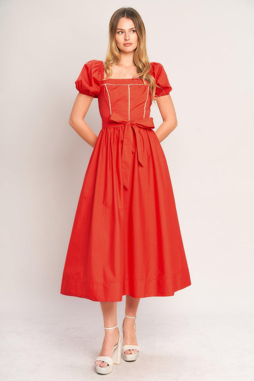 SUNSET ROMANCE WOVEN MIDI DRESS