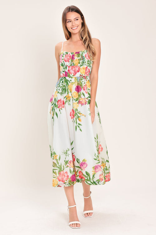 SHADOW FLORAL WOVEN MIDI DRESS