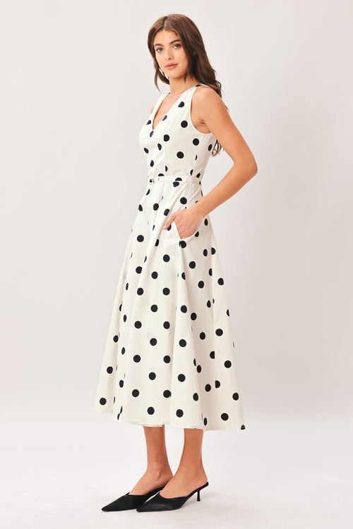 PURE POLKA WOVEN MIDI DRESS