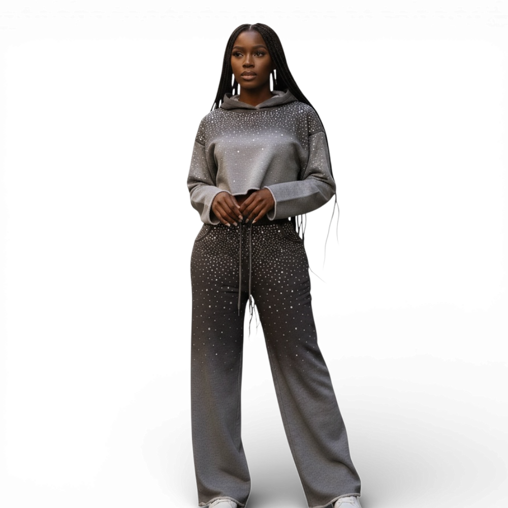 Rhinestone Ombre Cropped Hoodie Set