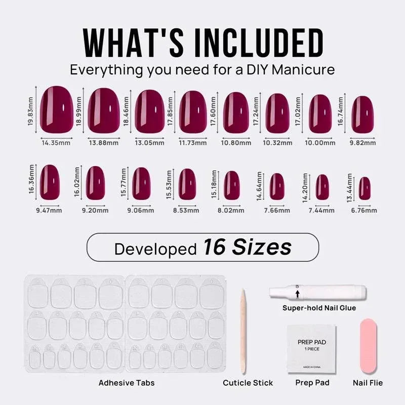 Grape Red Oval Nails - Press On Nails