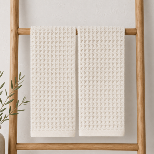 Verona Waffle Kitchen Towels – Soft Neutral Absorbent Dish Towels