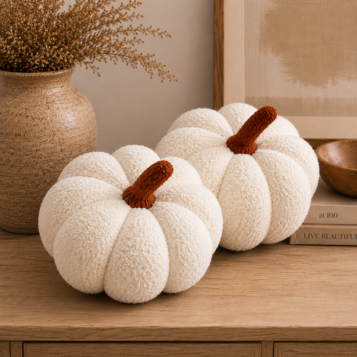 Busa Designs Jumbo Sherpa Cream Pumpkin Pillow