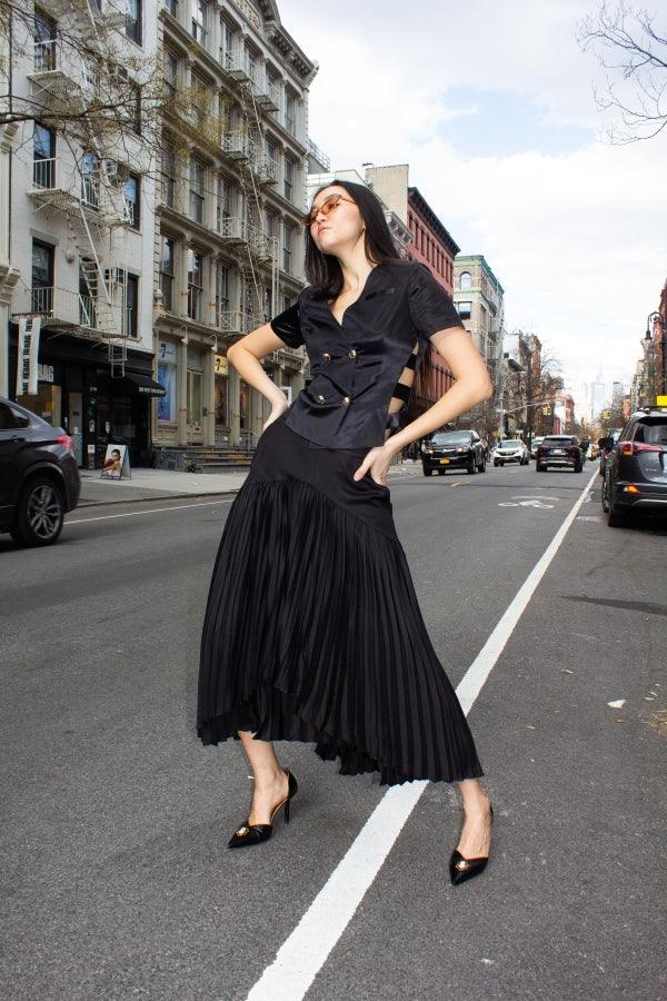 Maryanne Black Pleated Skirt – Stylish Women’s Midi Skirt