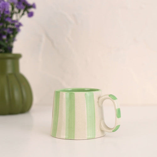 Ceramic Green Stripe  Coffee cup- 220ml (SET OF 4)
