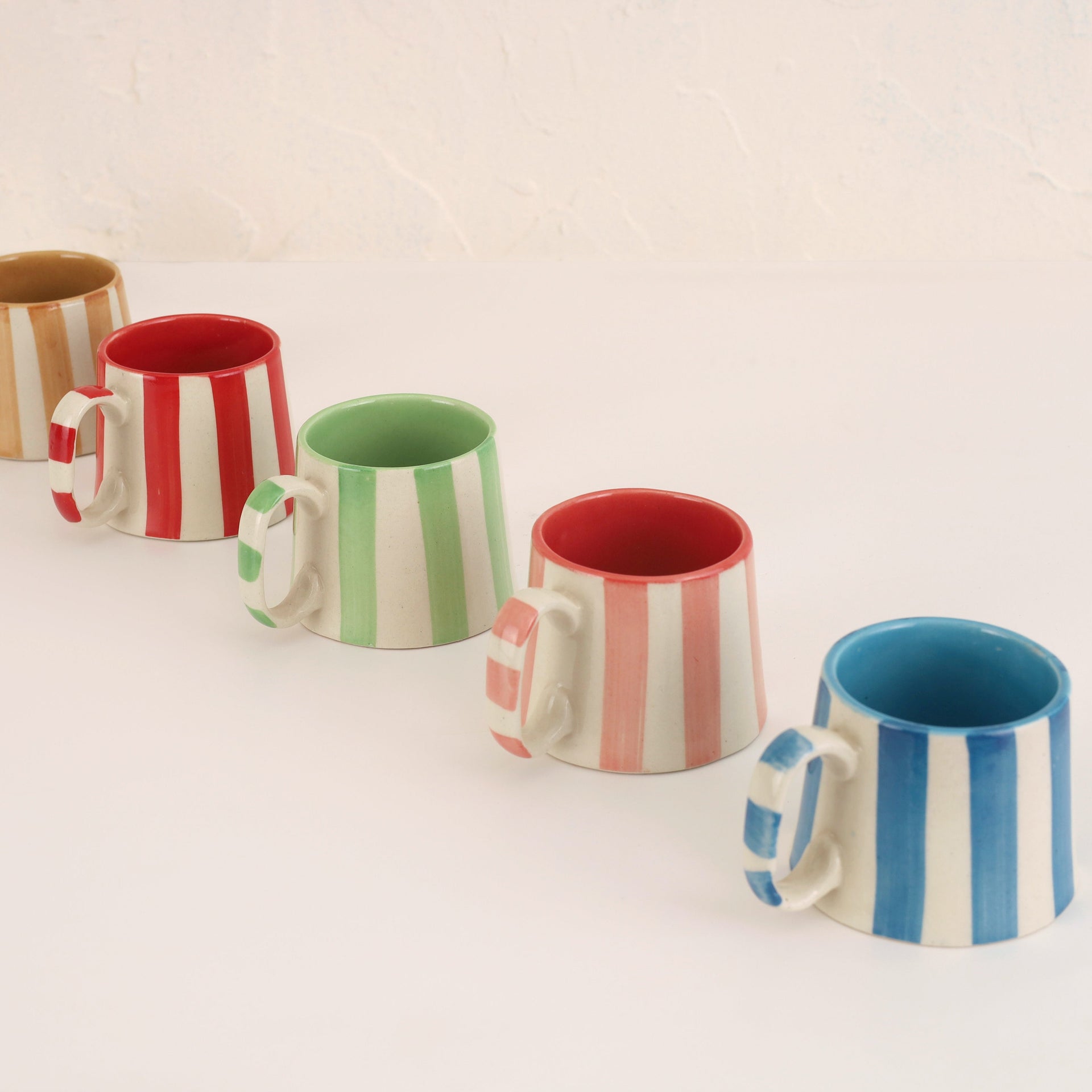 Ceramic Green Stripe  Coffee cup- 220ml (SET OF 4)