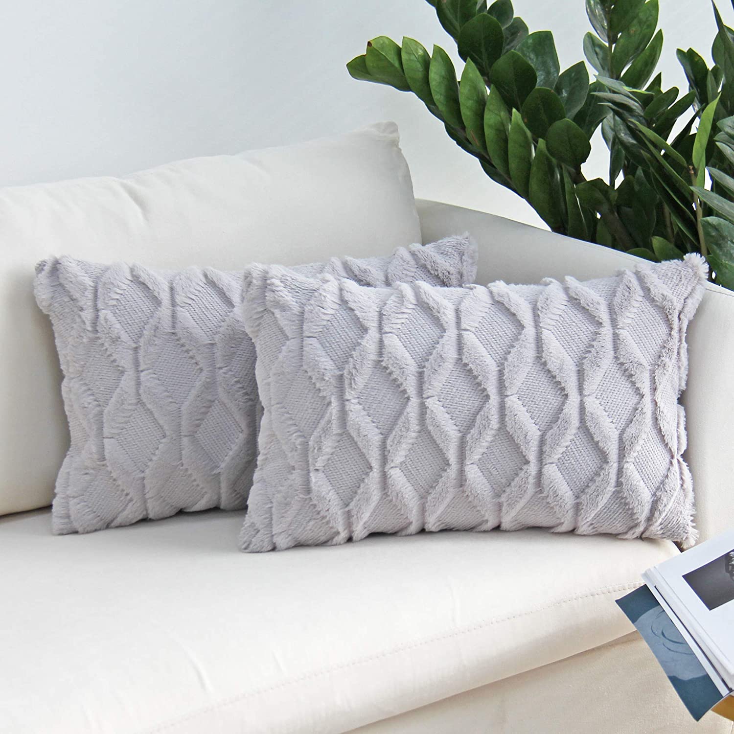 FANCY & STANCY Rectangular Lumbar Plush Throw Pillow Covers, Pack of 2 Luxury Soft Pillowcases, Solid Colors,12x20 inches pack of 2 throw pillows covers