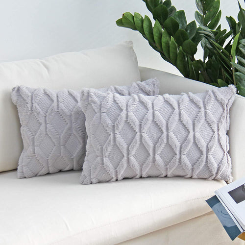 FANCY & STANCY Rectangular Lumbar Plush Throw Pillow Covers, Pack of 2 Luxury Soft Pillowcases, Solid Colors,12x20 inches pack of 2 throw pillows covers