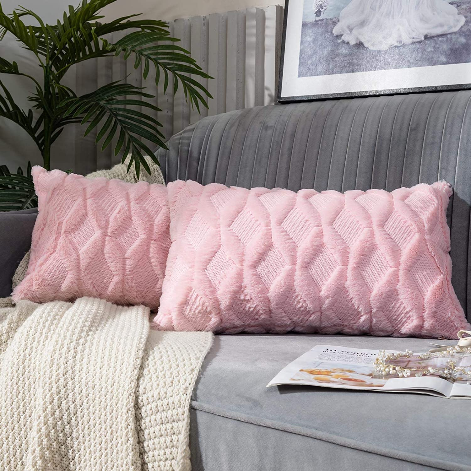 FANCY & STANCY Rectangular Lumbar Plush Throw Pillow Covers, Pack of 2 Luxury Soft Pillowcases, Solid Colors,12x20 inches pack of 2 throw pillows covers