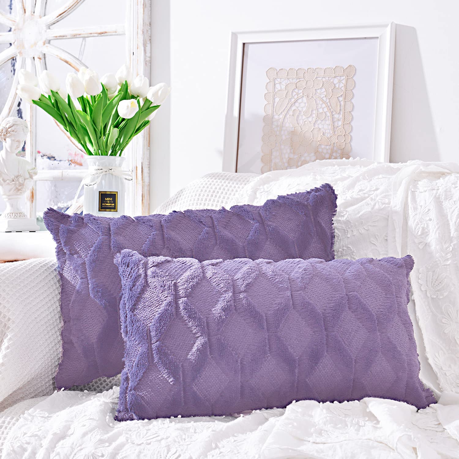 FANCY & STANCY Rectangular Lumbar Plush Throw Pillow Covers, Pack of 2 Luxury Soft Pillowcases, Solid Colors,12x20 inches pack of 2 throw pillows covers