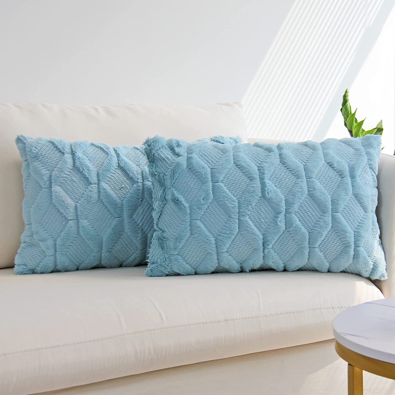 FANCY & STANCY Rectangular Lumbar Plush Throw Pillow Covers, Pack of 2 Luxury Soft Pillowcases, Solid Colors,12x20 inches pack of 2 throw pillows covers