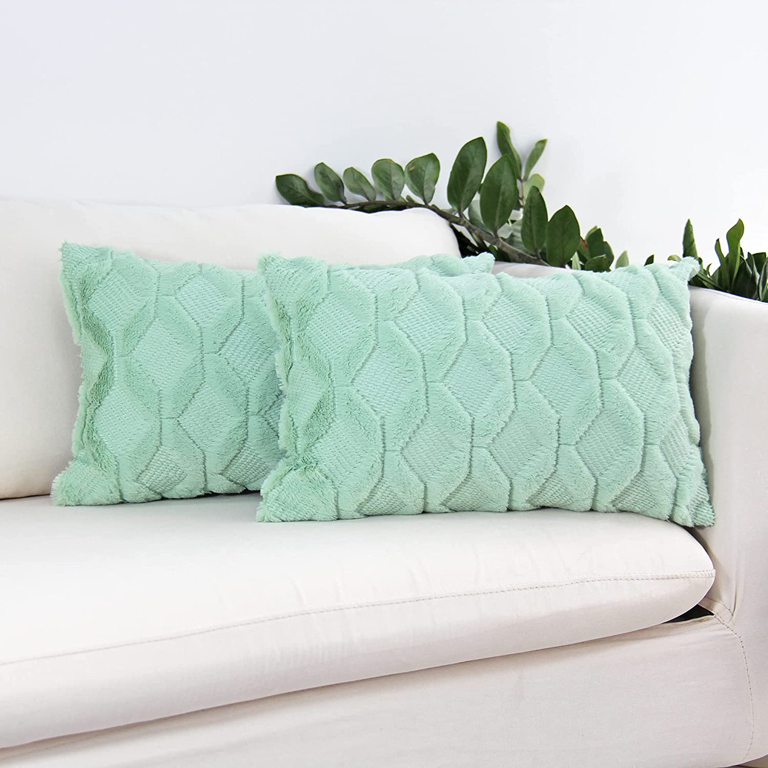 FANCY & STANCY Rectangular Lumbar Plush Throw Pillow Covers, Pack of 2 Luxury Soft Pillowcases, Solid Colors,12x20 inches pack of 2 throw pillows covers