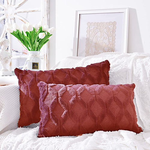 FANCY & STANCY Rectangular Lumbar Plush Throw Pillow Covers, Pack of 2 Luxury Soft Pillowcases, Solid Colors,12x20 inches pack of 2 throw pillows covers