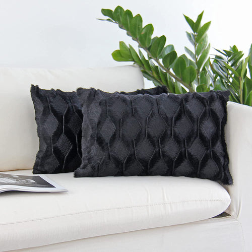 FANCY & STANCY Rectangular Lumbar Plush Throw Pillow Covers, Pack of 2 Luxury Soft Pillowcases, Solid Colors,12x20 inches pack of 2 throw pillows covers