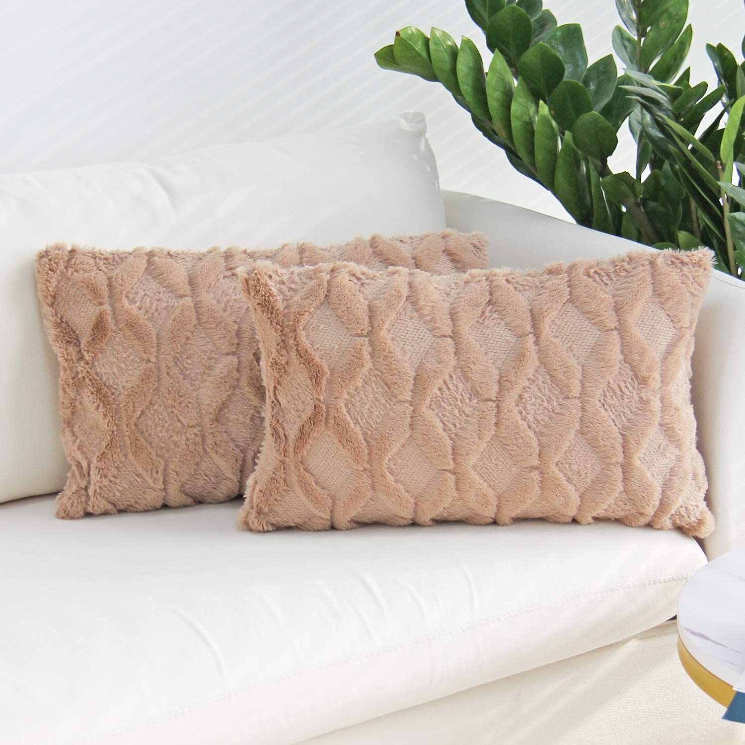 FANCY & STANCY Rectangular Lumbar Plush Throw Pillow Covers, Pack of 2 Luxury Soft Pillowcases, Solid Colors,12x20 inches pack of 2 throw pillows covers