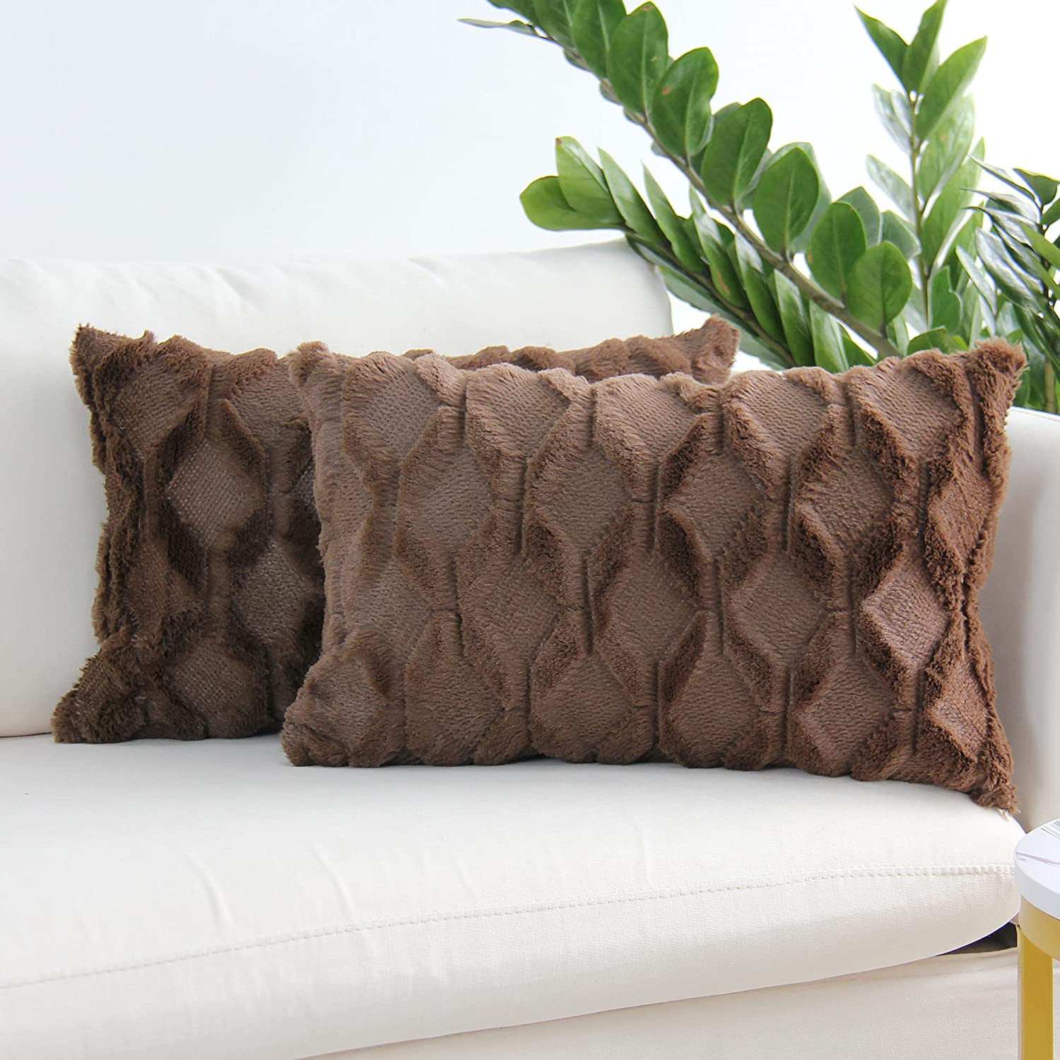 FANCY & STANCY Rectangular Lumbar Plush Throw Pillow Covers, Pack of 2 Luxury Soft Pillowcases, Solid Colors,12x20 inches pack of 2 throw pillows covers