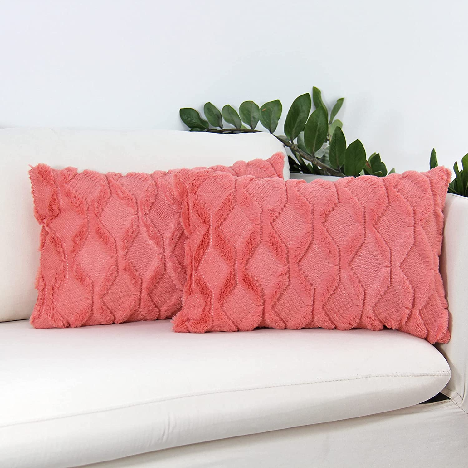 FANCY & STANCY Rectangular Lumbar Plush Throw Pillow Covers, Pack of 2 Luxury Soft Pillowcases, Solid Colors,12x20 inches pack of 2 throw pillows covers
