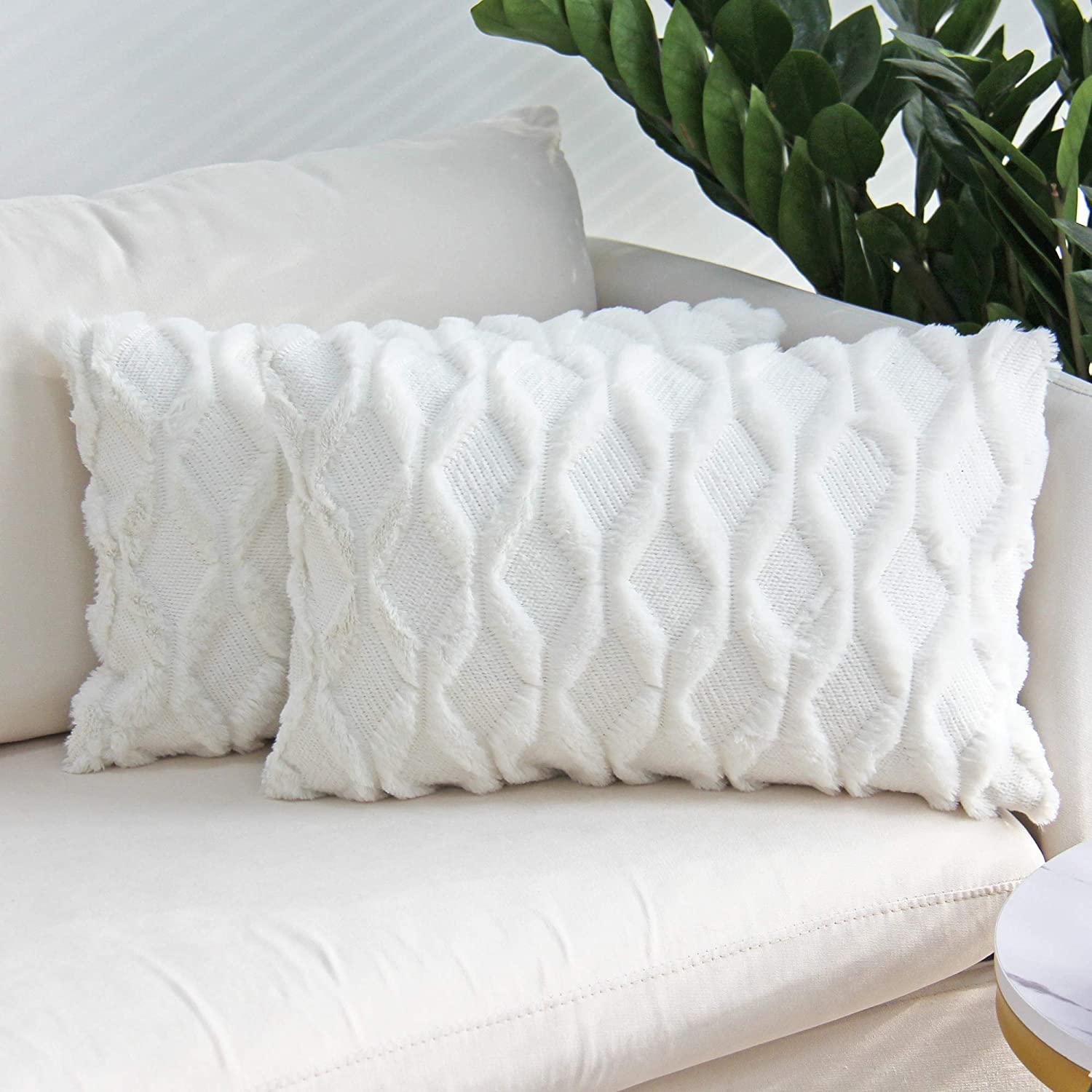 FANCY & STANCY Rectangular Lumbar Plush Throw Pillow Covers, Pack of 2 Luxury Soft Pillowcases, Solid Colors,12x20 inches pack of 2 throw pillows covers