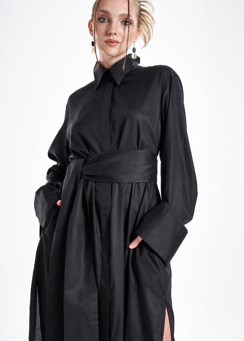 Aitna Long Black Organic Finest Fabric Shirt Dress