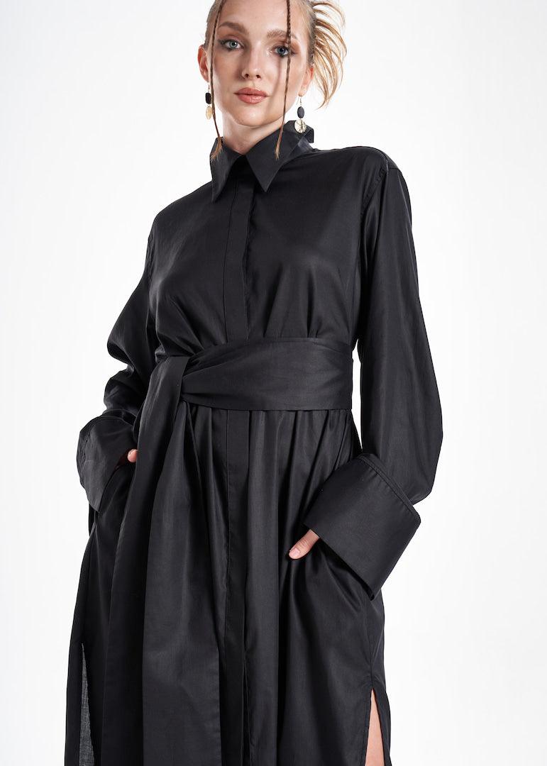 Aitna Long Black Organic Finest Fabric Shirt Dress