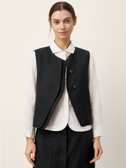 Linen-Lyocell Panel Layered Vest ODELIA