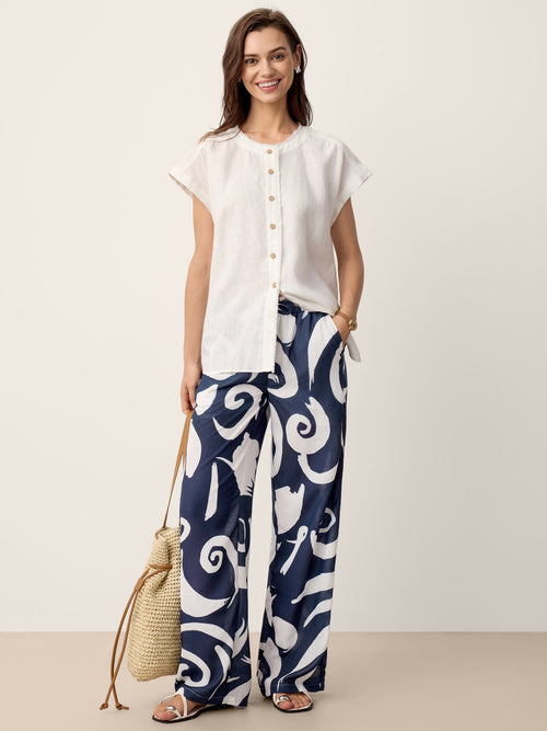Linen Abstract-Print Straight-Leg Pants ORLA