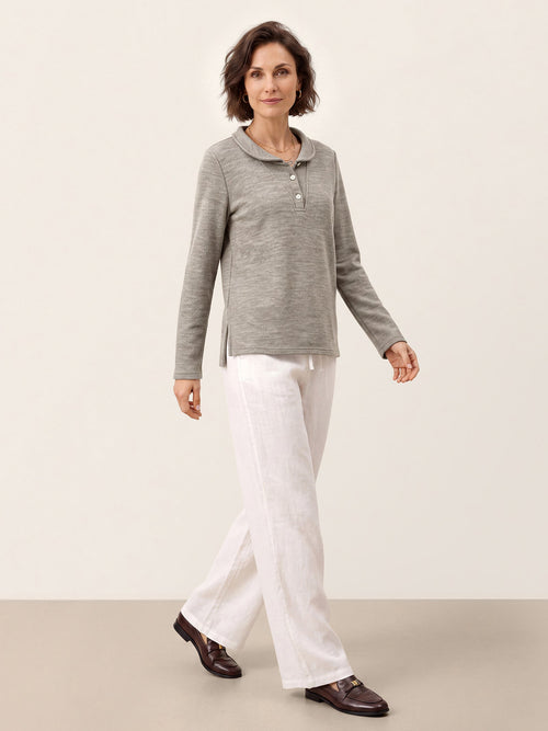 Lyocell Wool Peter Pan Collar Shell Button Knit Top ELIANE
