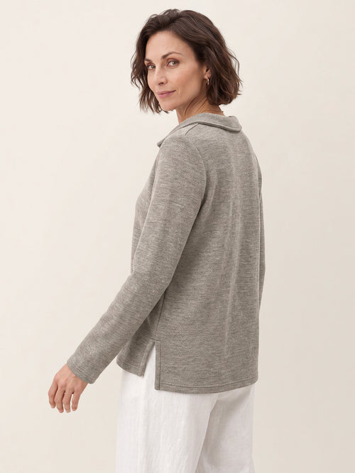 Lyocell Wool Peter Pan Collar Shell Button Knit Top ELIANE